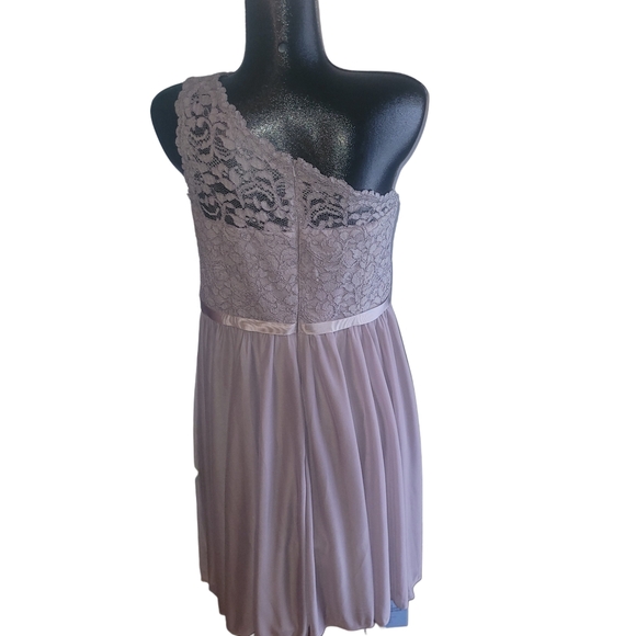 Davids Bridal Pale Rose Lace One-Shoulder Dress 14 - Picture 6 of 7